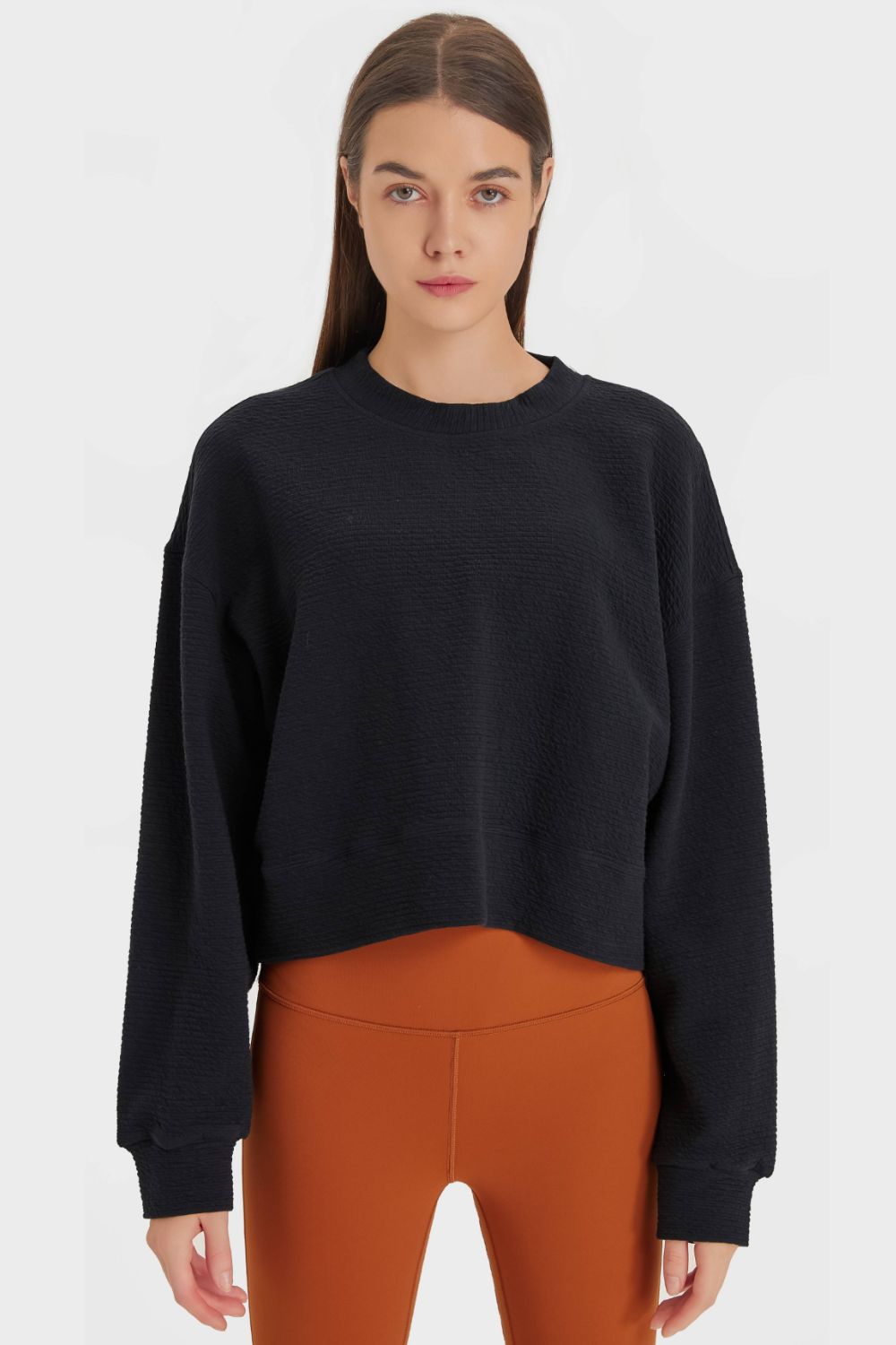 Textured Dropped Shoulder Sports Top