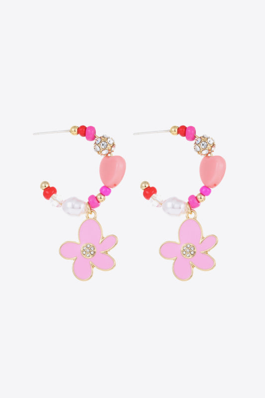 Flower C-Hoop Drop Earrings