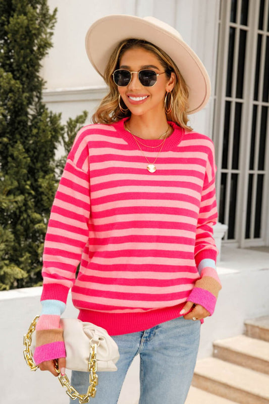 Warm Spice Striped Round Neck Sweater