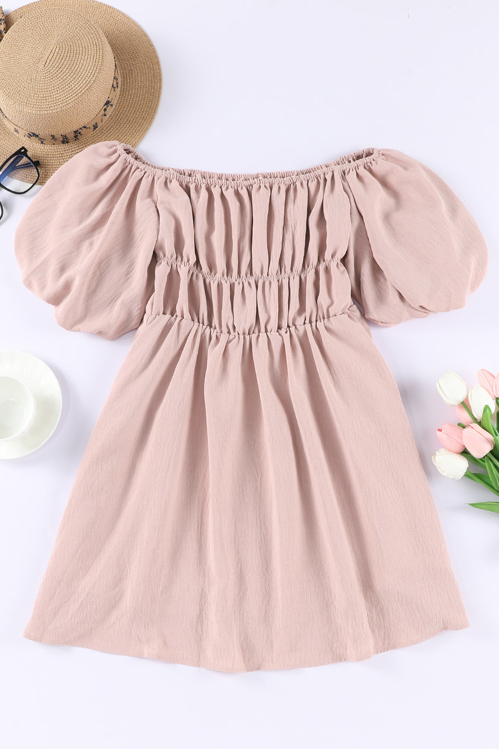 Off-Shoulder Balloon Sleeve Mini Dress